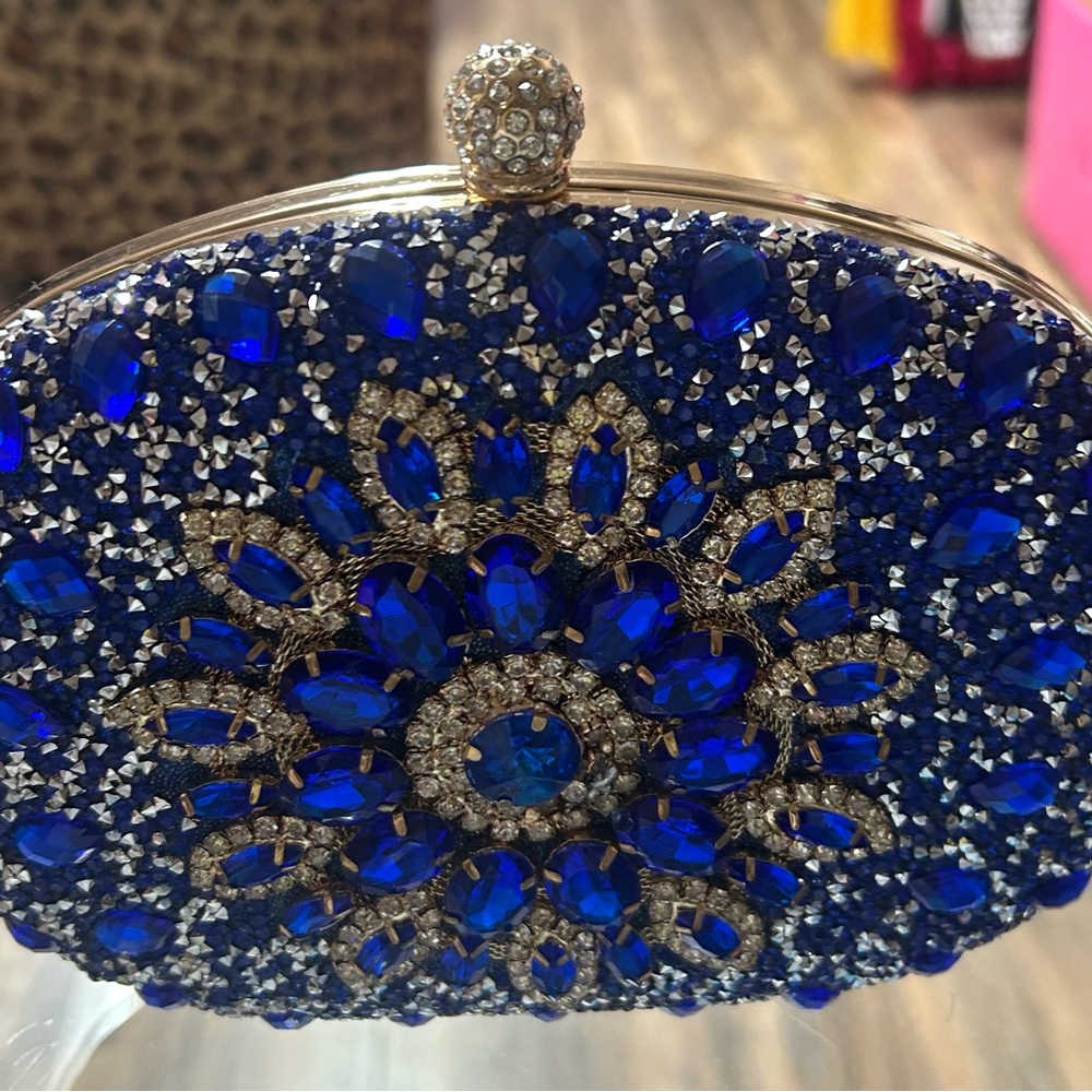 Elegant Blue Crystal Clutch